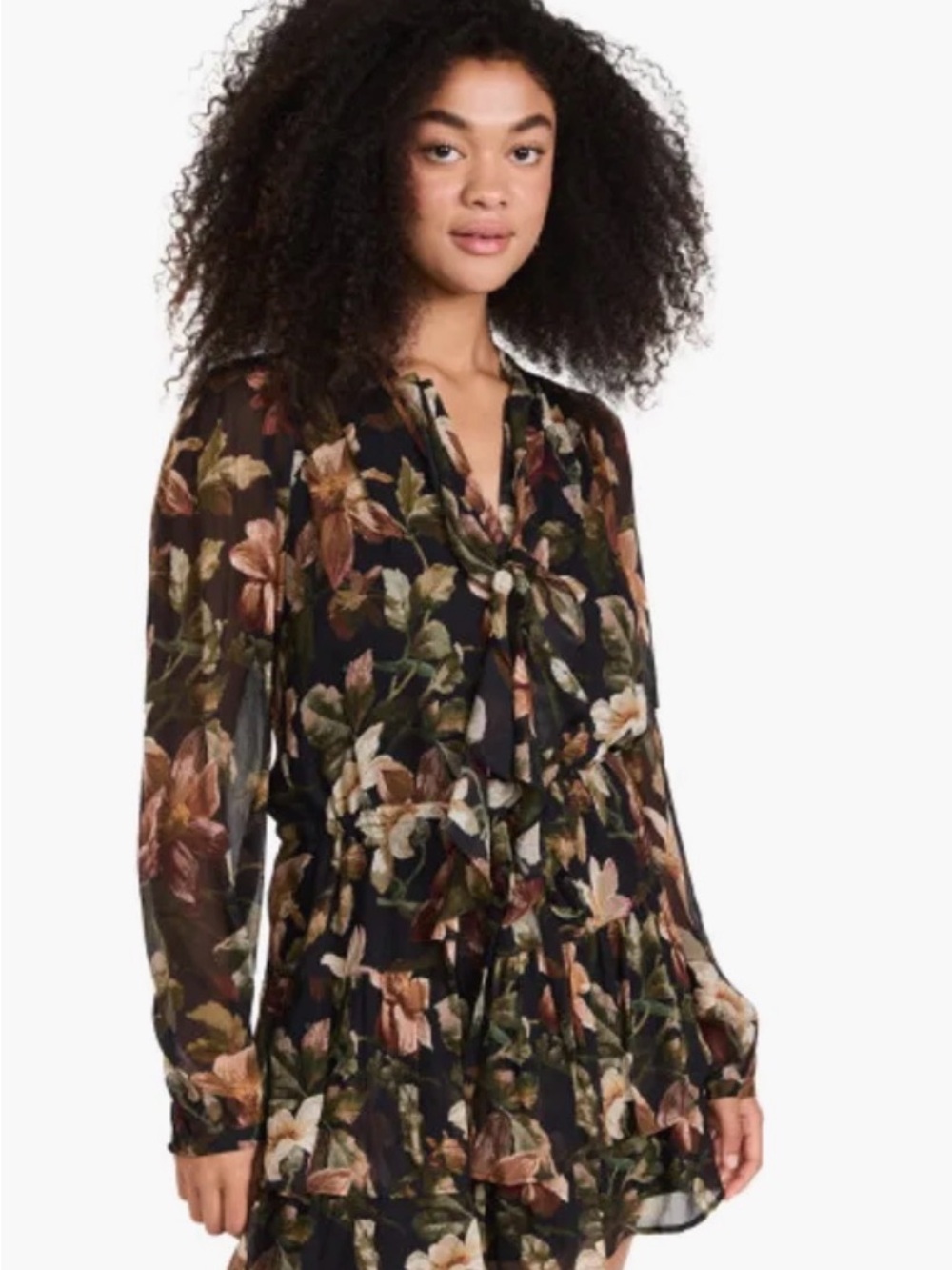 PAIGE Elynne Black Floral Tie-Neck Pleated Blouse - Picture 1 of 7